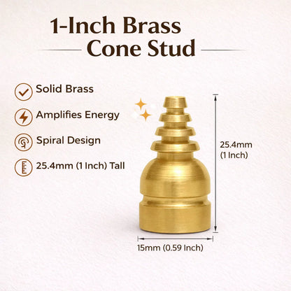 Brass cone stud infographic showing 1-inch height and 15 mm base