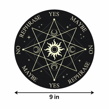 Nine-inch Surya Sun dowsing board dimension infographic