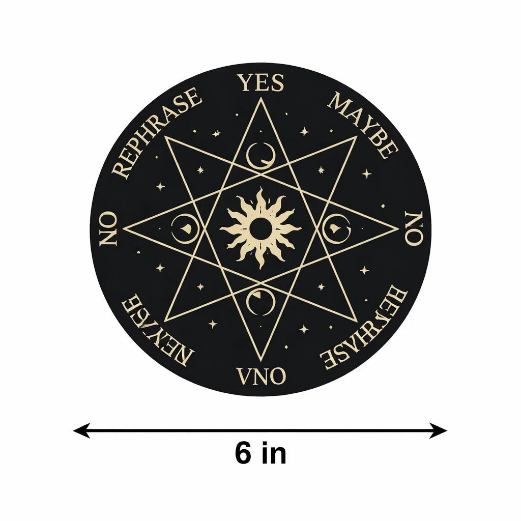 Six-inch Surya Sun dowsing board dimension infographic
