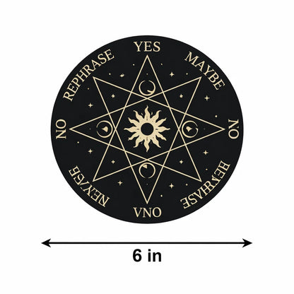 Six-inch Surya Sun dowsing board dimension infographic