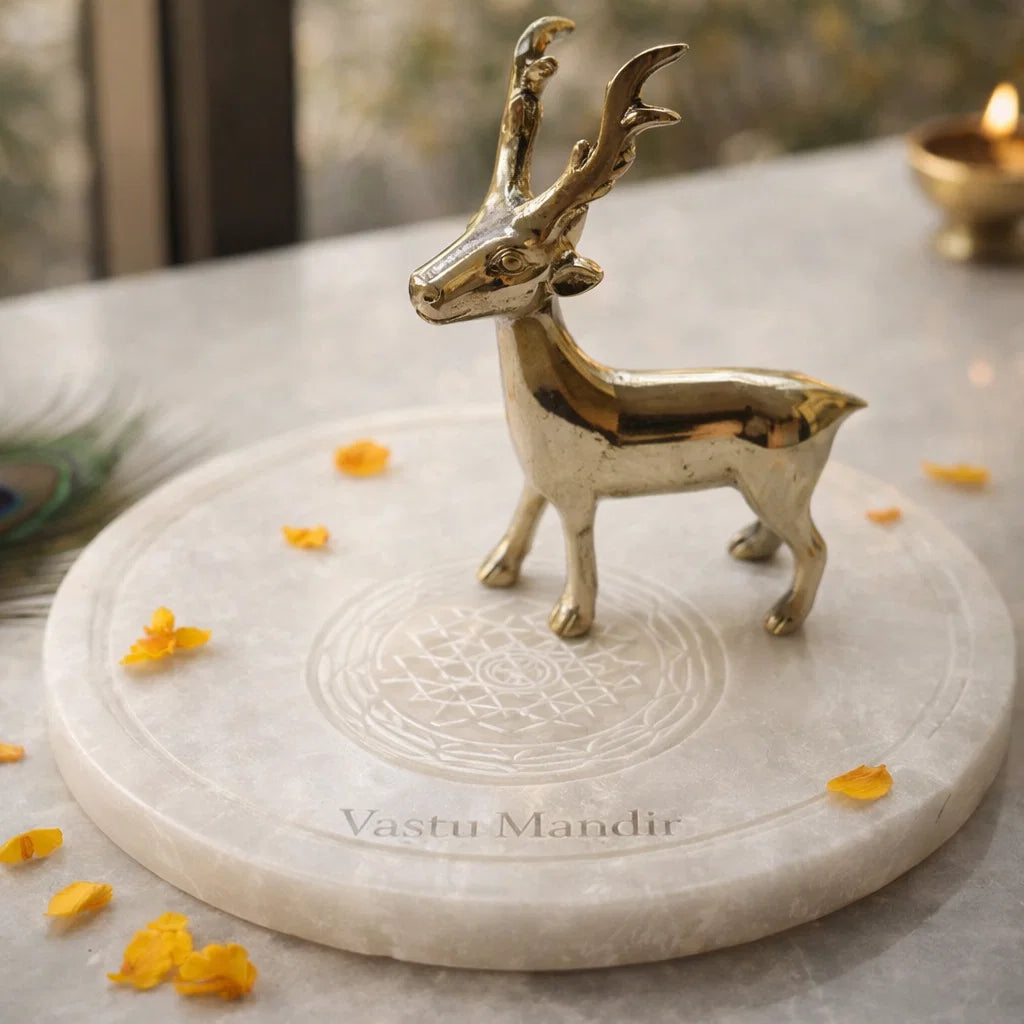 Brass deer idol Vastu remedy presented in a clear lifestyle setting