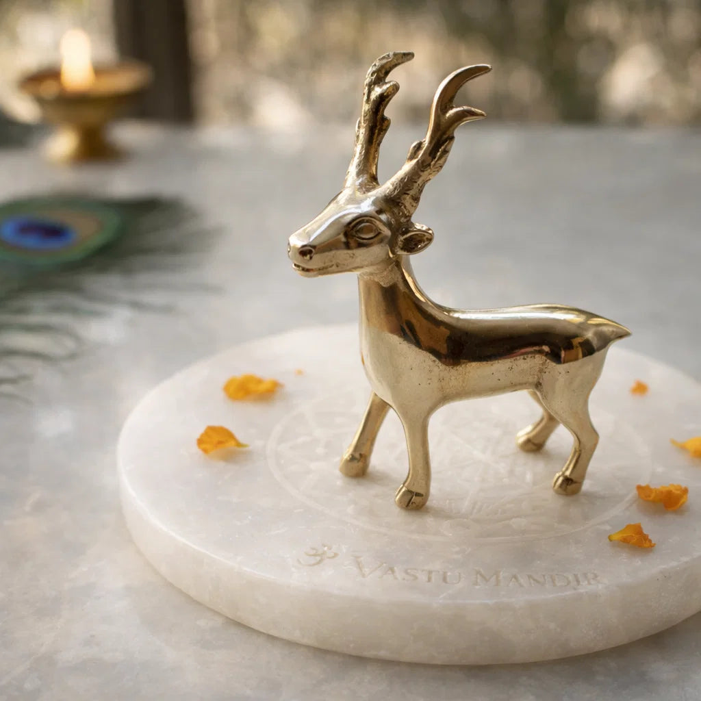 Brass deer idol Vastu remedy shown in a close styled product view