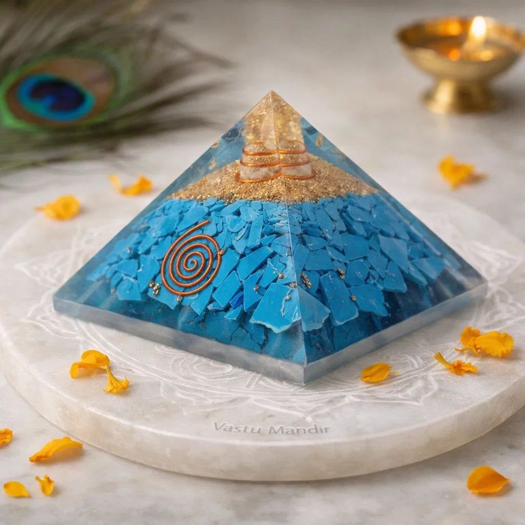 Turquoise Firoza Pyramid – front-left angled view showing two pyramid faces