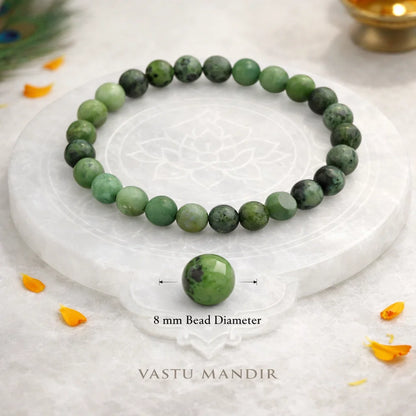 Natural chrysoprase crystal bracelet displayed in a softly lit product setting