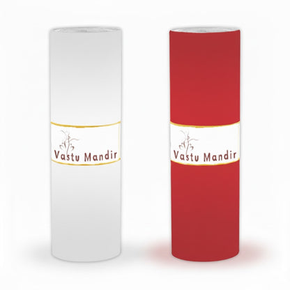 White and red Vastu colour tape rolls displayed on a clean white background